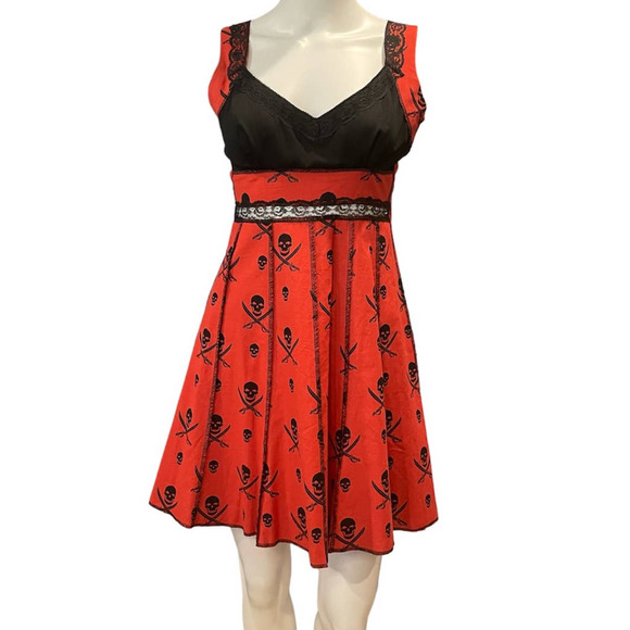 Shrine Vintage Cocktail Dress Orange Pirates Print Size M - Picture 2 of 16